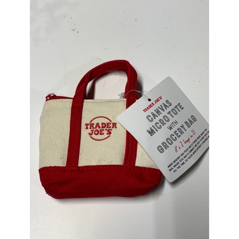 Trader Joe's Canvas Micro Tote with Grocery Bag Red Green Set of 2 NWT 82352